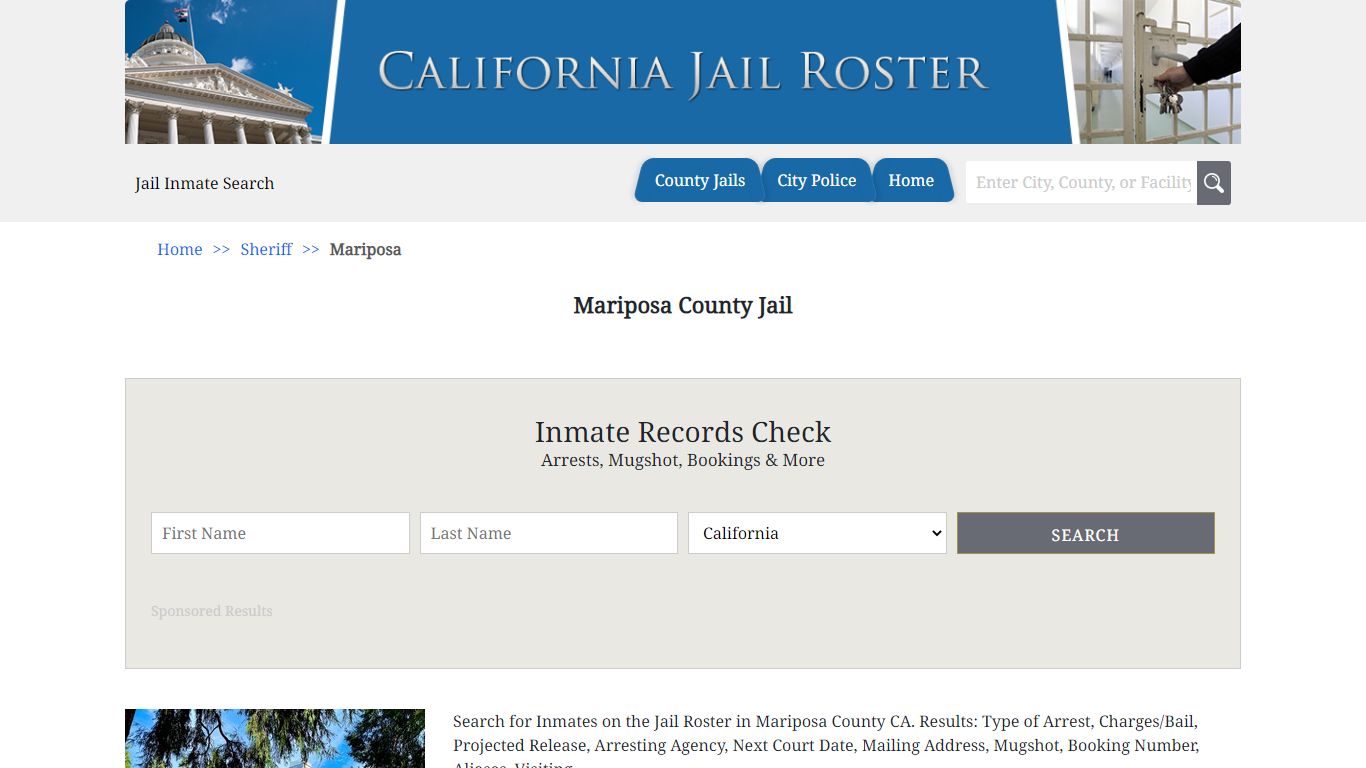 Mariposa County Jail | Jail Roster Search